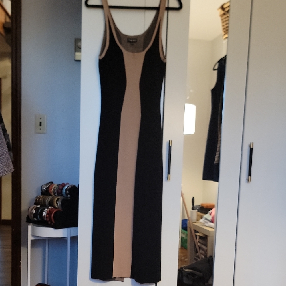 Elegant Black and Tan Sweater Dress